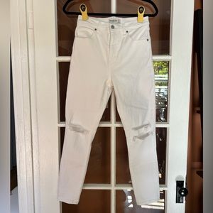 Abercrombie White High Rise Super Skinny Ankle with Destruction